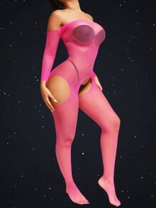 1 Miếng Của phụ nữ Màu hồng Thoải mái Và Nội y sexy Quần liền áo Bodystocking Với Thiết kế rỗng Và Tay áo dài Lưới Áo liền quần chặt , Ngày lễ tình nhân - Hồng - Xem 4