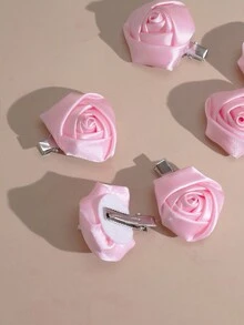 6 Piezas Pinzas Para El Cabello Con Forma De Rosa, Color Rosa - Rosa - Ver 4