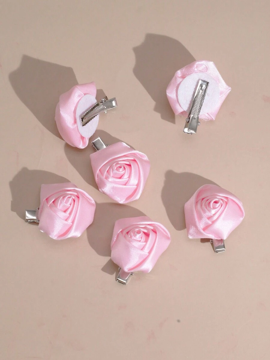 6 Piezas Pinzas Para El Cabello Con Forma De Rosa, Color Rosa - Rosa - Ver 1