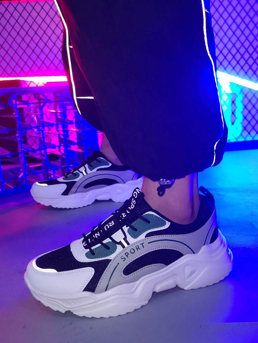 男士時尚舒適透氣防滑耐用圓頭系帶低幫休閒運動厚底運動鞋 - 彩色 - 查看 1