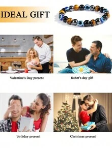 1條天然虎眼石&赤鐵礦&水晶治療彈性手鐲,帶有邪惡眼珠,帶來好運、快樂和保護 - 彩色 - 查看 4