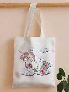 1個卡通粉色獨角獸雲印花禮物手提袋,節日禮品手提袋,附有錢包的可重複使用的購物袋,購物旅遊工作可重複使用的便攜式手提袋,派對用品,假日用品 - 白色 - 查看 2