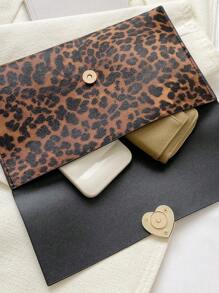 1 件新款时尚便携式 PU 皮革牛皮/豹纹磁吸女士手提包妈妈礼物派对婚礼，时尚猎豹印花女士包豹纹回归 - 彩色 - 查看 10