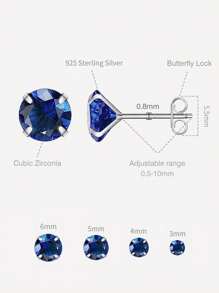 Sterling Silver Stud Earrings  Set | White Gold Plated Hypoallergenic Stud Earrings | Cubic Zirconia Stud Earrings For Women Girls Men | 4 Size Options(3mm,4mm,5mm,6mm) - Royal Blue - View 6