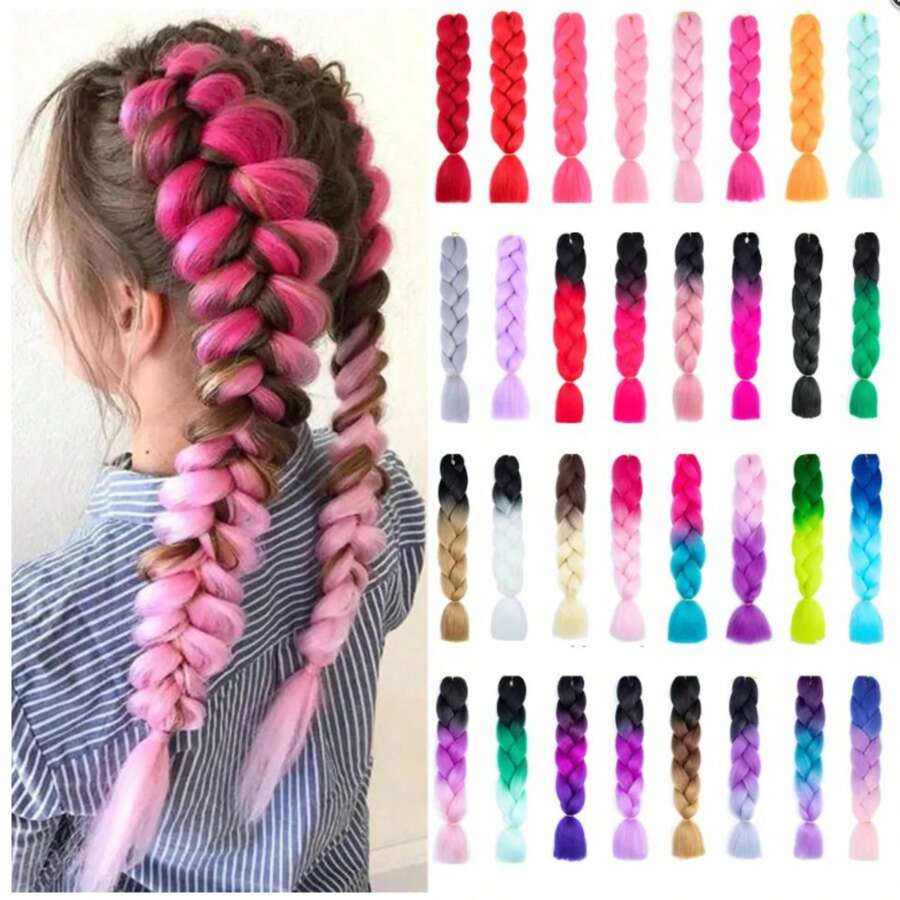 1入組漸層玫瑰紅色黑暗綠色編織接髮24英寸1入組合成纖維巨大編織頭髮高溫扭結勾織編織頭髮適合女士 - 漸層 - 查看 1