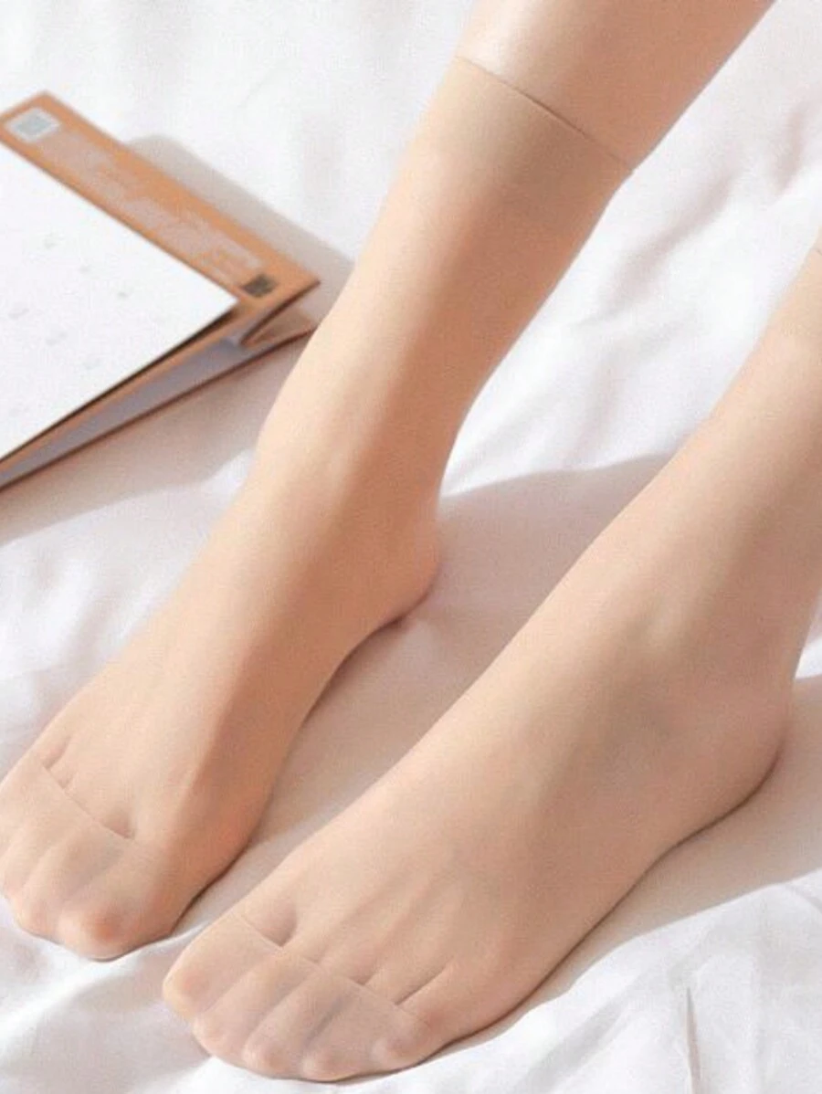 10 Pairs Of Women Beige Crystal Nylon Socks, Fashionable And Versatile For Daily Wear, Fall Socks - Apricot - View 1