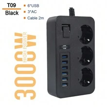 MCDODO Power Strip EU Plug Socket With USB Extension Cord Smart Network Filter Round Pin AC Outlet Multiprise Electrical Charge Adapter - Black - View 1