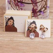 100pcs/pack 3.5x2.5cm White Cardboard Jewelry Display Cards For Women/girls With Earring Holes, Display Accessories For Jewelry Sets - brown face - View 6