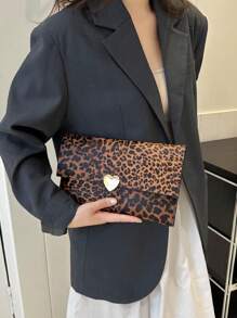 1 件新款时尚便携式 PU 皮革牛皮/豹纹磁吸女士手提包妈妈礼物派对婚礼，时尚猎豹印花女士包豹纹回归 - 彩色 - 查看 2