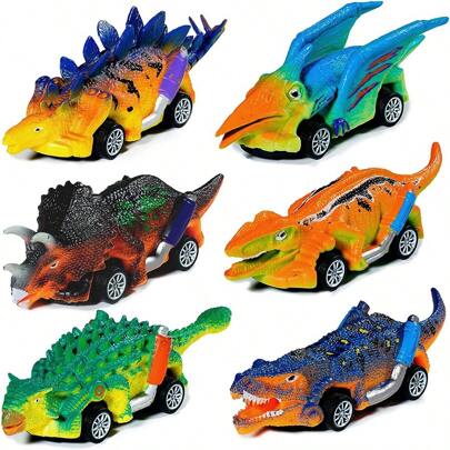 6 Coches De Carreras Con Juguetes De Dinosaurios, Adecuados Para Niños De 3 A 5 Años, Juguetes De Dinosaurios Y Camiones Monstruos Para Niños, Regalos De Cumpleaños Y Juegos De Dinosaurios Para Fiestas, Regalos De Navidad