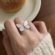 1pc Sterling Silver Butterfly Decor Adjustable Open Ring, Suitable For Daily Wear