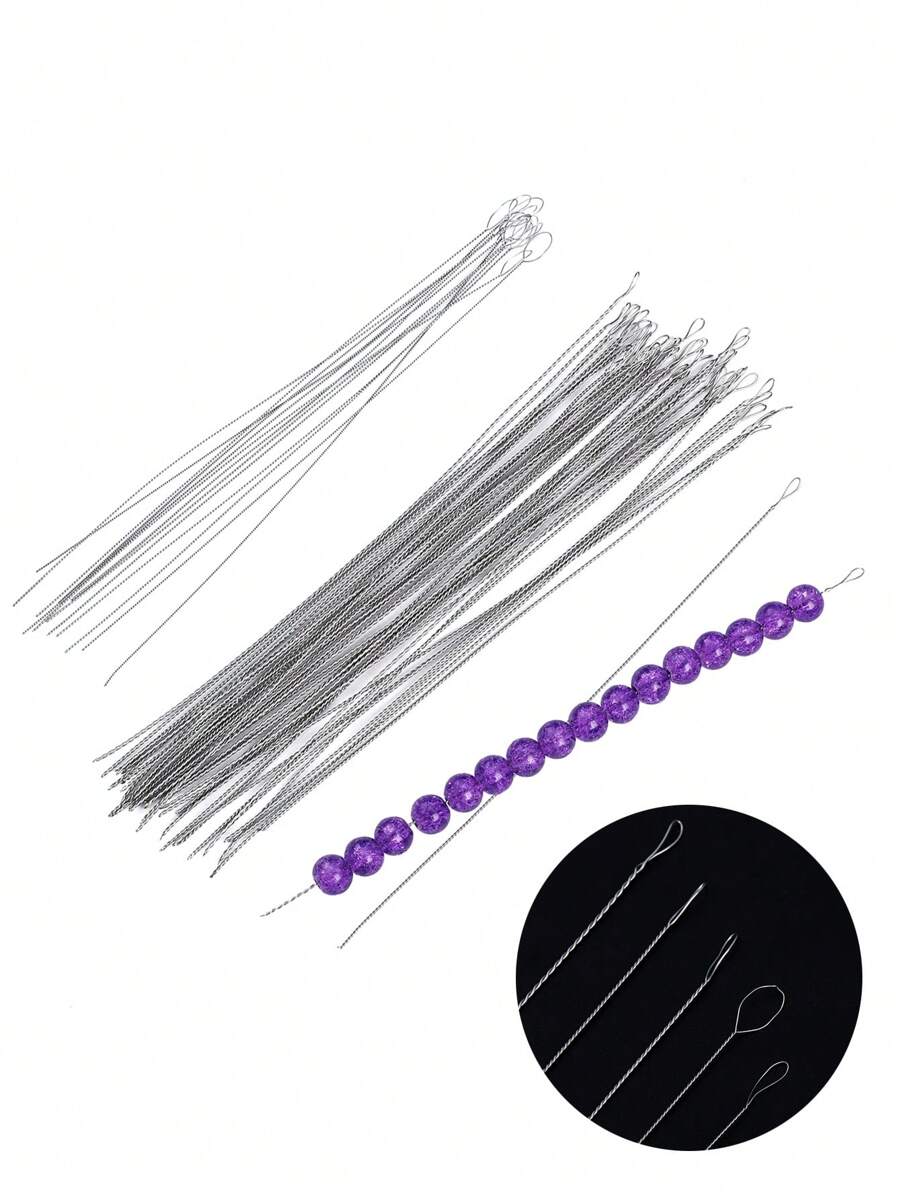 10入組珠子針,不鏽鋼大眼針,適用於串珠和串線珠寶工具 - 銀灰色 - 查看 1