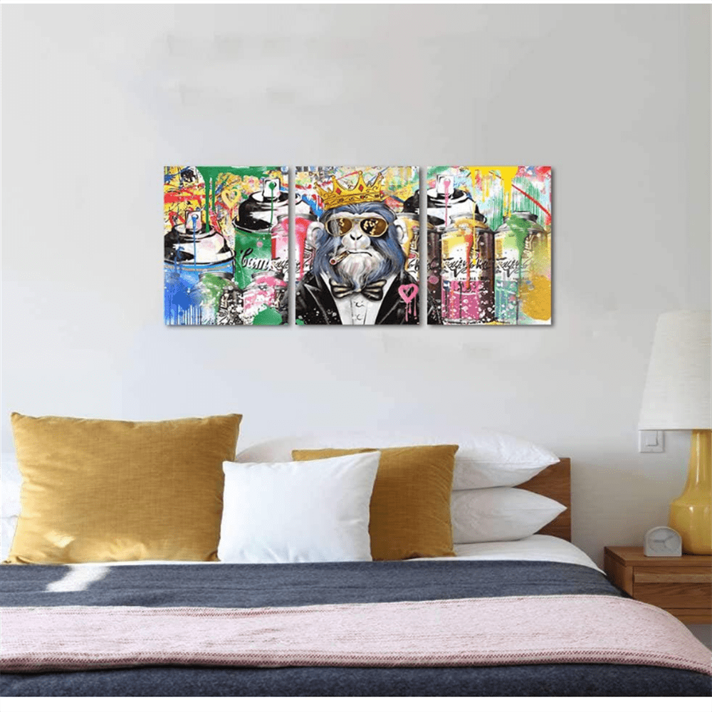 Frameless 3 Piece Graffiti Monkey Wall Art Cool Smoking Monkey Canvas