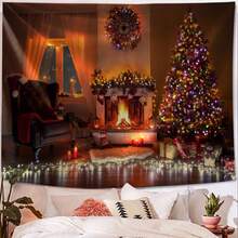 聖誕裝飾掛毯聖誕老人夜晚家庭裝飾壁爐聖誕樹禮物掛布