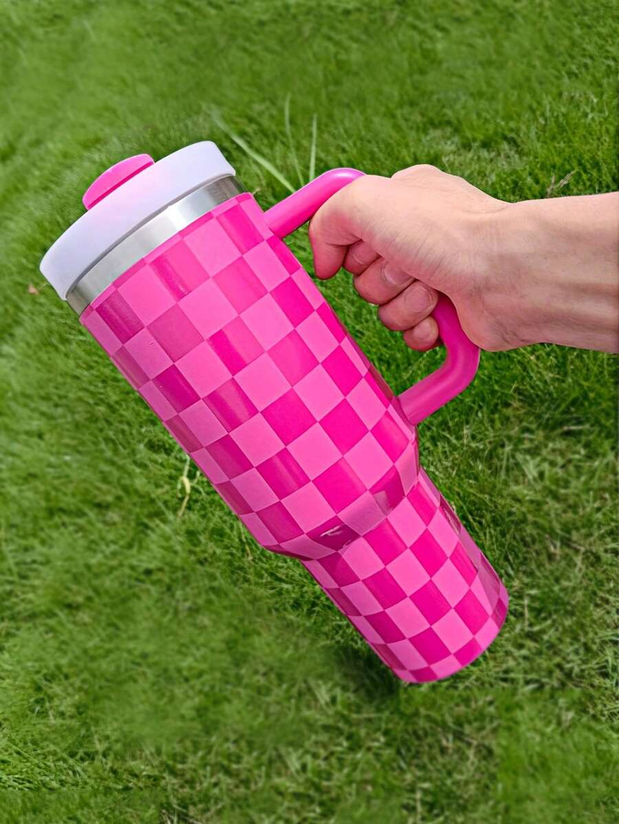 1 件 40 盎司/1200 毫升大容量不銹鋼保溫杯帶吸管和蓋子,多種圖案和顏色,適合戶外露營,長途攜帶,可重複使用旅行杯非滾筒 - 紅色 - 查看 1