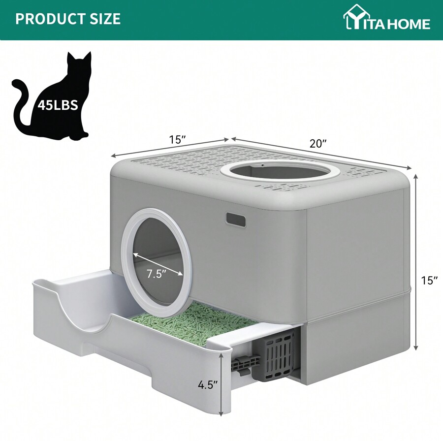 YITAHOME Large Enclosed Cat Litter Box With Lid Cover, With Drawer
