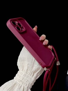 1入組酒紅色3d紋理框架設計防摔手機殼,帶掛繩,適用於iphone - 酒紅色 - 查看 2