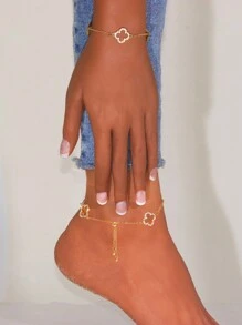 Conjunto de pulsera y tobillera con forma de trébol calado y decorado con rhinestones (se venden por separado) - Regalo para San Valentín, mamá, madre, Día de la Madre