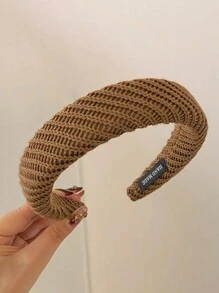 1pc Ladies' Solid Color Knitted Wide Headband With Sponge, Suitable For Daily Wear In Autumn And Winter - Coffee Brown - View 2