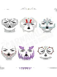 Pedrería Stickers Diamantes Perlas Cara Tatto Catrina 6 Pzs - Multicolor - Ver 8