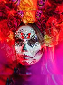 Pedrería Stickers Diamantes Perlas Cara Tatto Catrina 6 Pzs - Multicolor - Ver 7