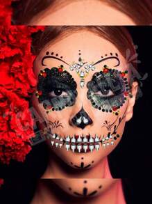 Pedrería Stickers Diamantes Perlas Cara Tatto Catrina 6 Pzs - Multicolor - Ver 3