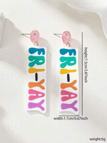 1對女士彩色印花fri-yay藝術耳環 - 彩色 - 查看 3