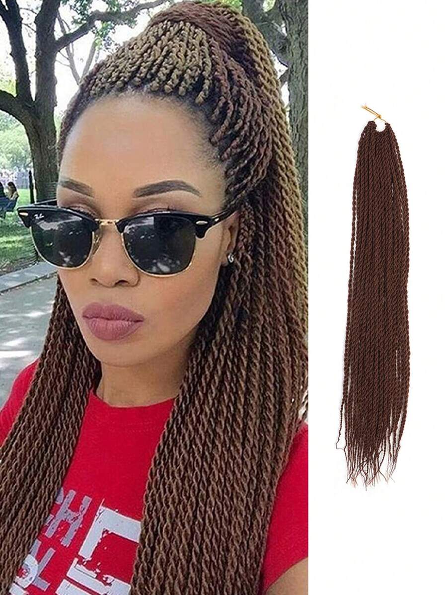 24inch 60 cm Xoắn Tóc Móc sự thêu Bím tóc Sợi tổng hợp Xoắn Móc sự thêu Bím tóc 25 Sợi Đối với phụ nữ - Màu nâu Sô-cô-la - Xem 1