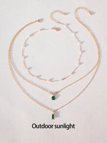 imoli 3pcs/Set Rhinestone & Faux Pearl Decor Necklace - Yellow Gold - View 9