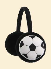 1pc Children's Soccer Themed Plush Ear Warmer, Warm & Protective For Outdoor Activities Such As Skiing And Cycling - Black and White - View 1