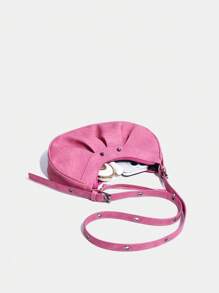 1pc Pink Shoulder Bag With Rivet Decor And Folded Design For Women, Adjustable Strap, Suitable For Daily Use - Pink - View 4