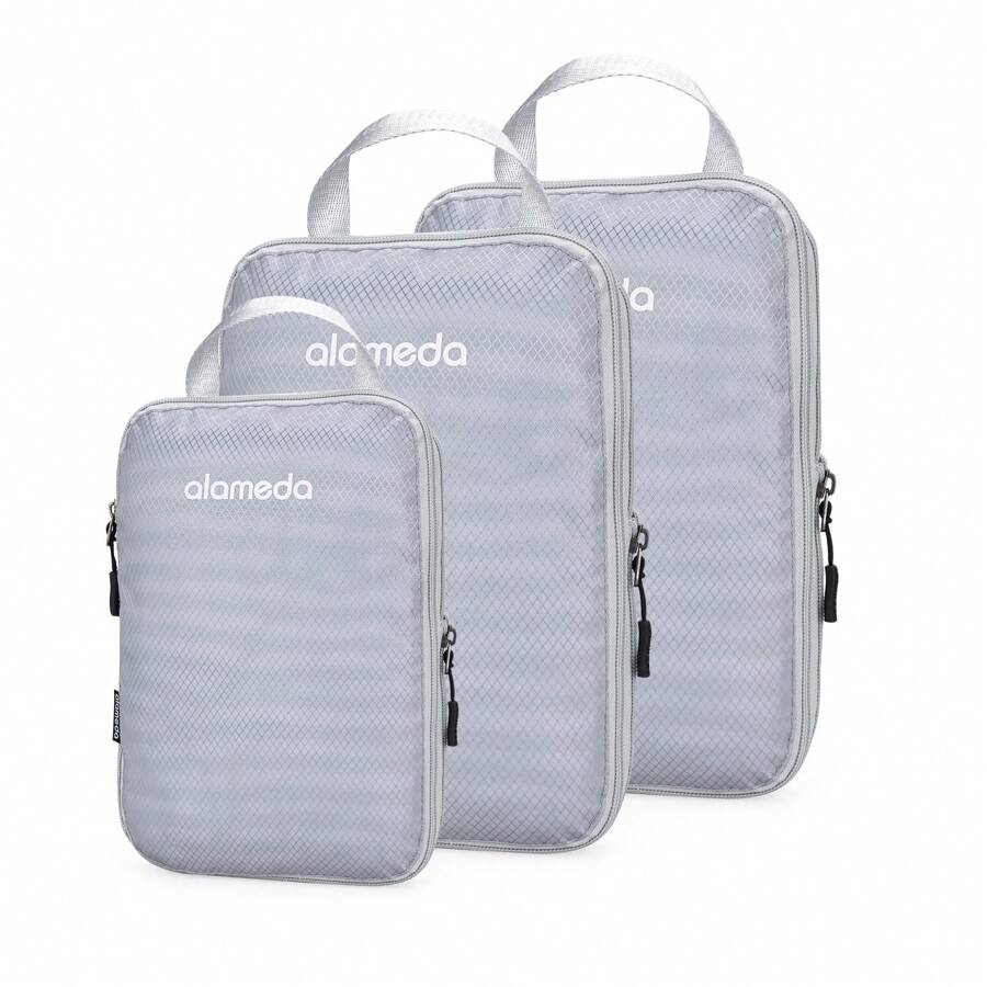 Alameda Compression Packing Cubes, 4pcs Expandable Storage Travel Luggage Bags Organizers-silver grey - Light Grey - View 1