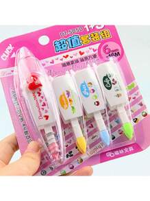 4入組修正帶補充組,可愛的裝飾點擊式校正帶文具辦公校用品kawaii可愛配件