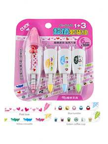 4入組修正帶補充組,可愛的裝飾點擊式校正帶文具辦公校用品kawaii可愛配件