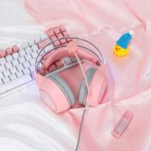 Onikuma 遊戲耳機 Rgb 動態燈光有線粉紅色耳機附麥克風耳機適用於 Pc Ps5 Switch - 粉色 - 查看 5