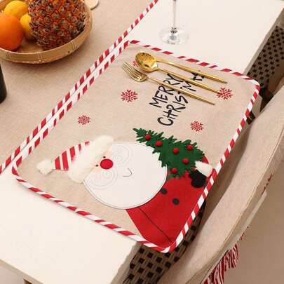 1pc Colorful PVC Placemat With Santa Claus Pattern, Dining Table Decor For Christmas Holiday, Heat-resistant Pad