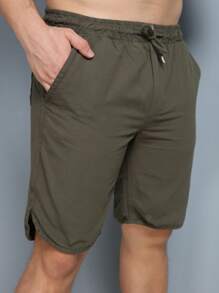 Men Denim Shorts - Army Green - View 1