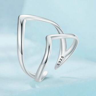 bamoer 1 st. 925 sterling silver Modern Gothtjej V-formad Öppning Ring Dubbla lager Justerbar Ring Enkel Bra Smycke För kvinnor