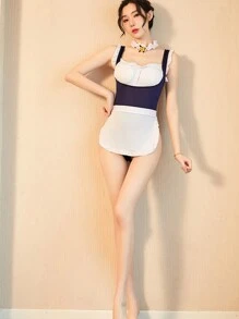 Crotchless Bodysuit Sexy Maid Costume For Role Playing And Lingerie - White - View 6