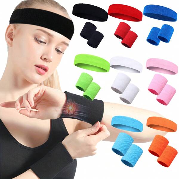 1set esterno Fascia sportiva con polso Guardia , atletico Parasudore Braccialetto Set , corsa sudore Fasce & Braccialetti , monocolore assorbente Parasudore , tennis allenamento elastico Parasudore , anti-distorsione Braccialetto per uomo & Donna