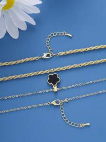 2pcs Simple & Fashionable Five-petal Flower Design Copper Necklace, Versatile For Date And Graduation Gift Giving - Black - View 3