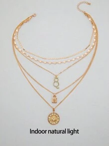 imoli 鎖扣和貓咪吊墜多層項鍊 - 金黃色 - 查看 5