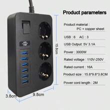 MCDODO Power Strip EU Plug Socket With USB Extension Cord Smart Network Filter Round Pin AC Outlet Multiprise Electrical Charge Adapter - Black - View 9