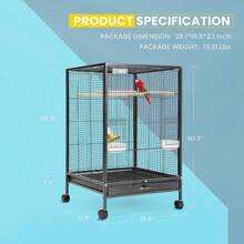 VIVOHOME 30 Inch Height Wrought Iron Bird Cage With Rolling Stand For Parrots Conure Lovebird Cockatiel Black & White