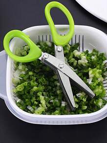 Stainless Steel Scallion & Seafood & Baby Food & Multilayered Scissors, 1pc - Multicolor - View 2