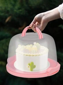 Reusable 8-inch Tall Cake Box With Handle For Birthday Party, Baking And Plastic Packaging Box - Pink - View 1