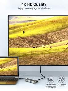 DANYCASE  11合1 USB 3.0 C HUB 87W PD 電源坞站類型C轉接器到4K HDTV相容VGA RJ45 SD/TF PC配件轉接器分配器 - 灰色 - 查看 9