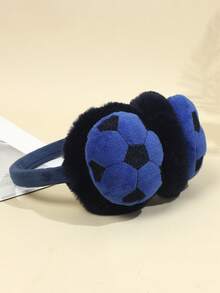 1pc Kids' Soccer Themed Plush Warm Ear Muffs For Outdoor Skiing And Cycling - Navy Blue - View 3