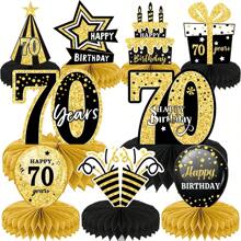 9入組18、30、40、50、60、70、80、90歲生日裝飾 - 生日桌面中心裝飾,為18、30、40、50、60、70、80、90歲歡呼,蜂巢型桌面擺件男女派對裝飾用品(黑金色) - 黑金 - 查看 2