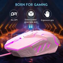 MageGee 1pc G10 Wired Gaming Mouse, 7 Colors Breathing LED Backlit Gaming Mouse, 6 Adjustable DPI (up to 3200 DPI), Ergonomic Optical Computer Mouse with 7 Buttons Compatible With Windows PC Gamers - Pink
